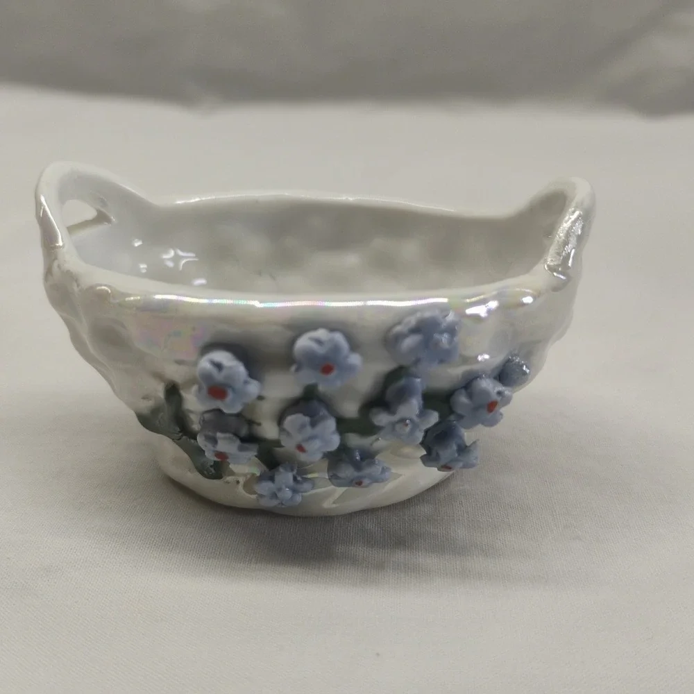 Elfinware Germany Vintage 3pc Salt Dip Cellar 1‎ Flawed Porcelain Basket Flowers